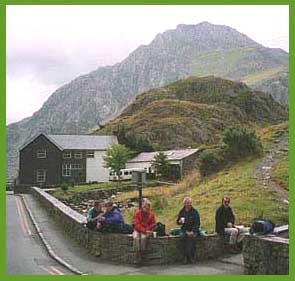 Greg, Mark, Mick, Peter and Larry Ogwen Cottage with Tryfan as the backdrop.